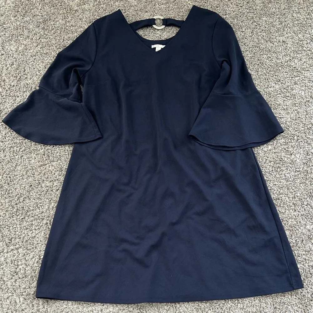 EST 1946 Navy Blue V‎ Neck Bell Sleeve Shift Dress Women's Size L